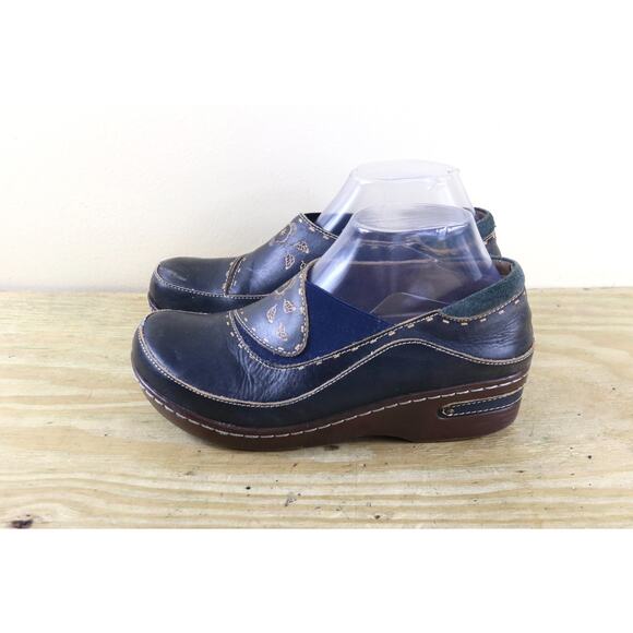 L'Artiste Spring Step 9 Blue Leather Burbank Clog Mules Slip On Shoes Comfort - Picture 1 of 15